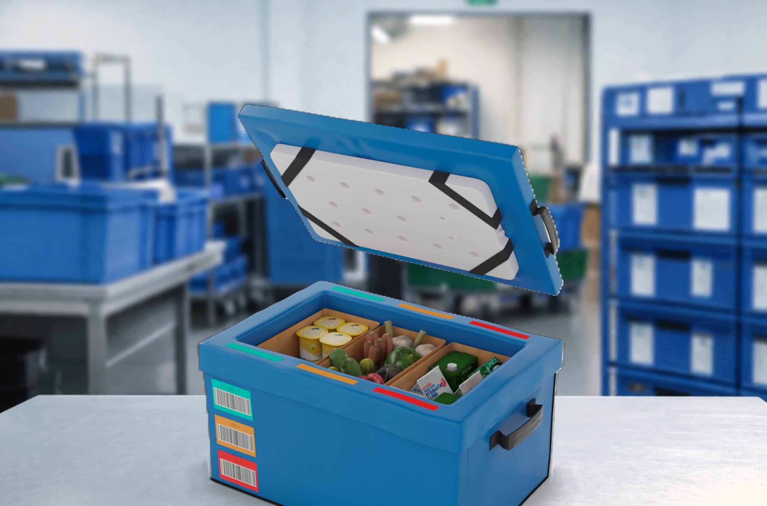 Temperature-controlled packaging in last-mile grocery with separate compartments for chilled, frozen and ambient products